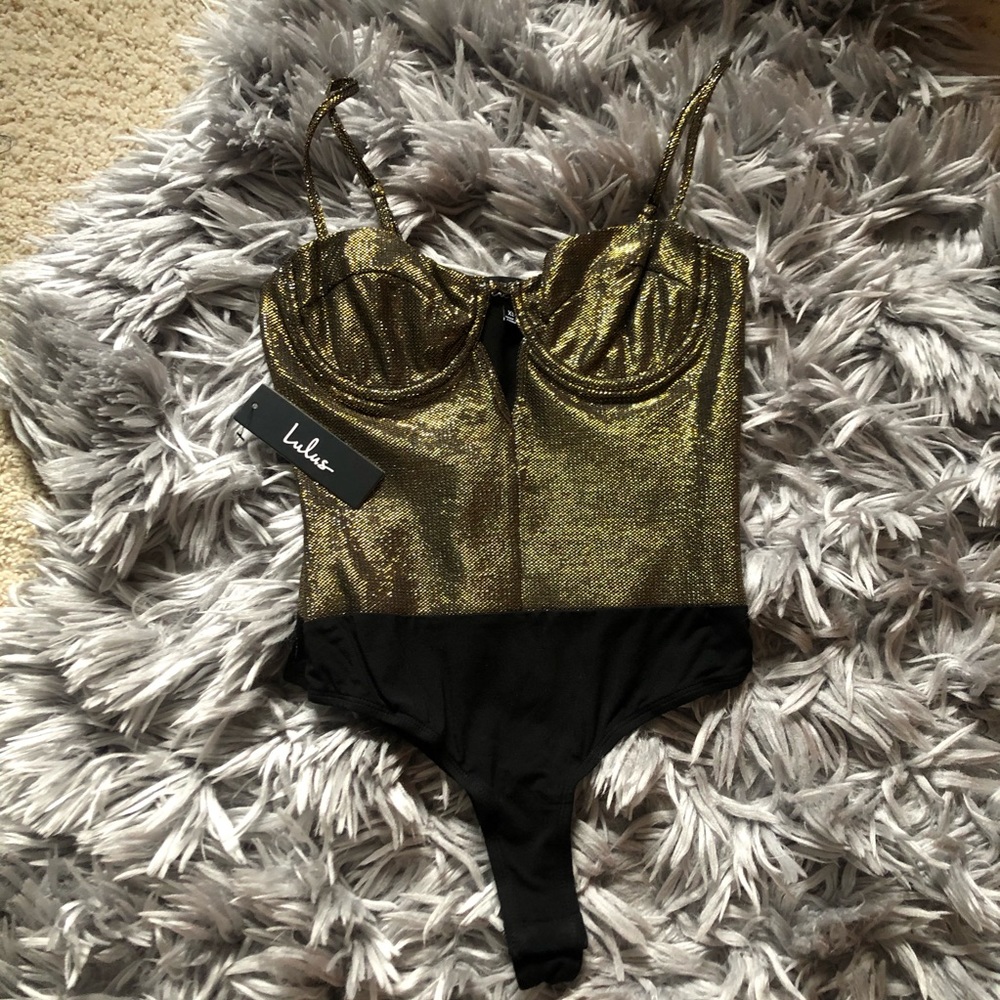 Lulu’s Party Power Gold & Silver Metallic Bodysuit